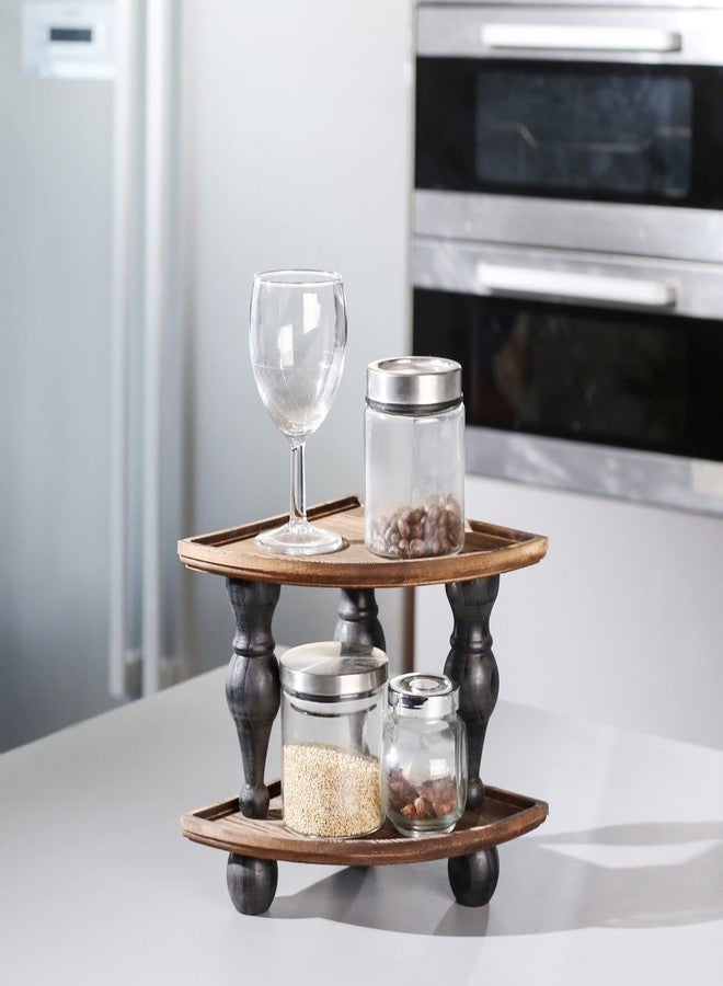 GoFika Small Corner Shelf Stand, 2 Tier Wooden Shelving Unit Black Riser, Vintage Corner Countertop Pedestal Stand Stackable Rack - Image 4